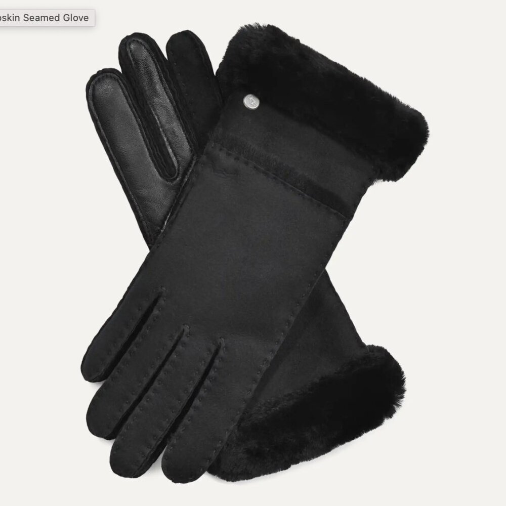 UGG WOMENS BLACK SHEEPSKIN FAUX FUR GLOVES - SMALL - NEW